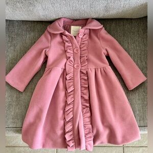 Copper Key Dressy Coat in Dusty Rose with Ruffle, Button, Collar, Pockets